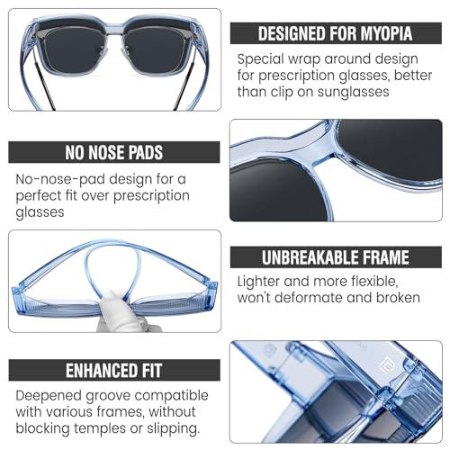 Image of DUCO Fit Over Sunglasses for Men Women Wear Over Glasses Retro Wrap Around Polarized Sun Glasses UV400 Protection DC8981