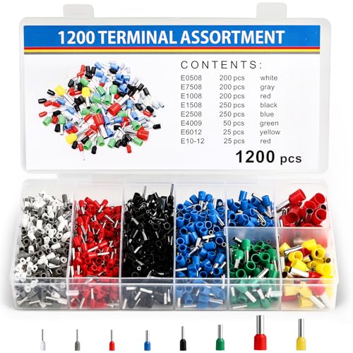 Lot de 1200 cosses electriques a sertir – cosse electrique isolée 0,5–10 mm², assortiment de connecteurs à sertir pour connexions filaires précises, 8...
