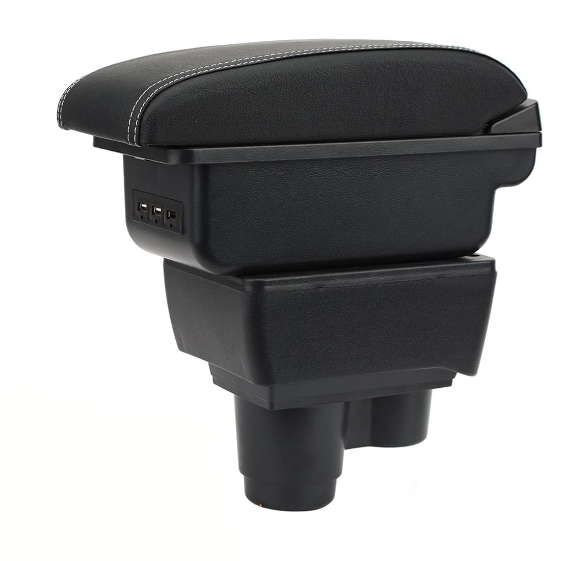 YJYWZH Accoudoir Central pour Dacia Duster 2 2019-2024 avec 3 ports USB | 2 USB+1 USB-C,Double rangement,Accoudoir pour console centrale,Dessus coulissant,Cuir PU,Noir avec coutures blanches