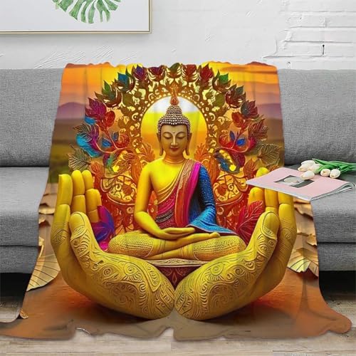 Couverture de lit en microfibre chaude Plaid peluche Bouddha 3D