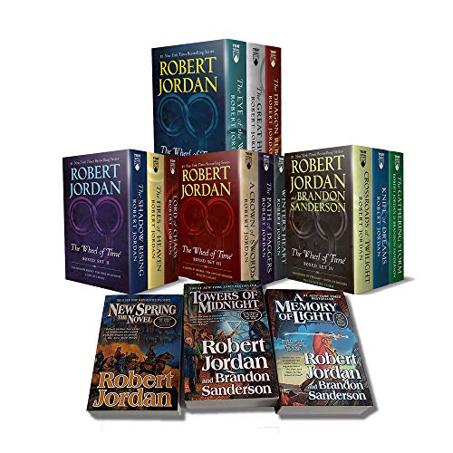 The Wheel of Time, 15 Book Set: New Spring, Eye the World, Great Hunt, Dragon Reborn, Shadow Rising, Fires Heaven, Lord Chaos, Crown Swords, Path Daggers, Winter's Heart, Crossroads Twilight, Knife Dreams, Gathering Storm, Towers Midnight, Memory Light