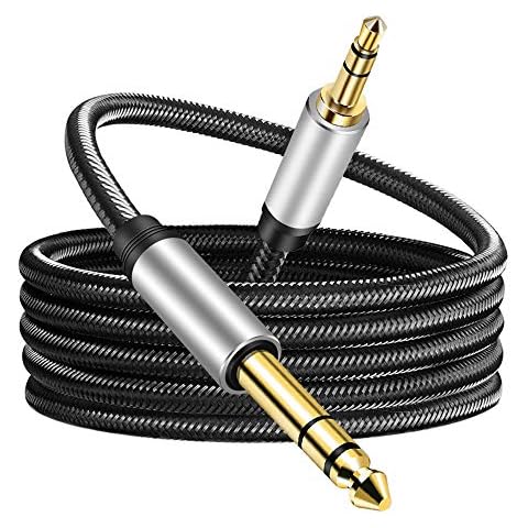 3.5 mm to 6.35 mm Audio Cable 15Ft, Gold-Plated Terminal Silver Color Zinc Alloy Housing 3.5mm 1/8" Male TRS to 6.35mm 1/4" Male TRS Nylon Braided Stereo Audio Cable for Cellphone, Amplifiers(15Ft/5M) Cover