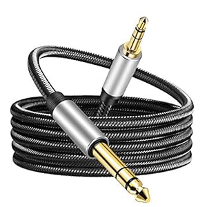 3.5 mm to 6.35 mm Audio Cable 12Ft, Gold-Plated Terminal Silver Color Zinc Alloy Housing 3.5mm 1/8″ Male TRS to 6.35mm 1/4″ Male TRS Nylon Braided Stereo Audio Cable for Cellphone, Amplifiers(12Ft/4M)