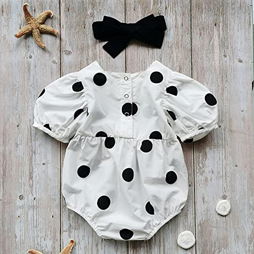 Infant Baby Toddler Girl Polka Dot Romper + Bow Headband, Short Sleeve Sweet Style Jumpsuit for Summer Clothing2