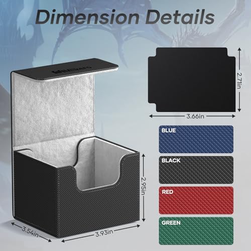 Image of Mlikero Card Deck Box, Commander Deck Box Holds 100+ Double-Sleeved Cards with 2 Dividers, Leather Magnetic Closure Card Box Fit for MTG, TCG (Black)
