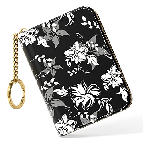Image of Nipichsha Credit Card Holder, Small RFID Card Wallet for Women, Slim Leather Card Holder Wallet, Black Flower, 4.33 x 3.15 x 0.98 inches, Fashions