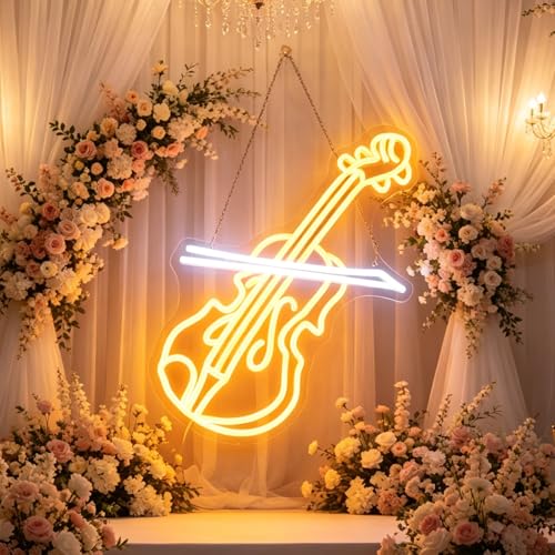 Image of Violin LED Neon Sign, Music Player Neon Signs, Music Instrument Wall Room Bedroom Game Room Art Decor, Violin Enthusiasts Artist Neon Light Wall Art Christmas Birthday Gift