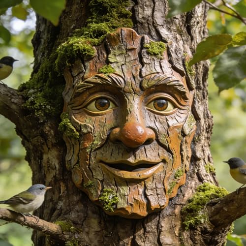 FmnyYaid Whimsical Tree Face Outdoor Statues Garden Decoration Old Man Resin Statue Outdoor Tree Hugger for Yard Art Trees Decorations Outdoor Wallmounted Statue