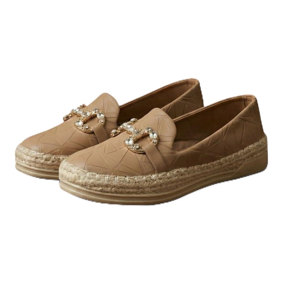 jodyhub Women's Black Chain Embellished Espadrille Flats | Comfortable Slip-On Casual Loafers | Cushioned Lightweight Everyday Walking Shoes-picture-18