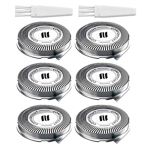 SH30 Replacement Heads for Philips Norelco Electric Shaver Series 1000, 2000, 3000 and S738 Click and Style with 9 Durable Sharp Blade, Easy Cut, 6 - Pack with 2 brush