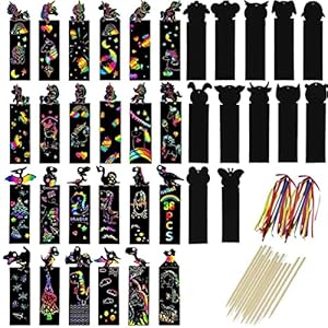 Scratch Paper Art Set for Kids 36PCS Scratch Paper Bookmarks Magic Scratch Bookmarks for Crafts Gift Christmas Supplies Rainbow Scratch Diy Craft Kit for Birthday Party Classroom Scratch Art Bookmarks