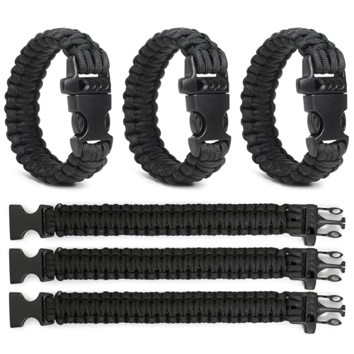 Lemubeane 3 Pack Paracord Survival Bracelet 9.7' Wristband with Whistle