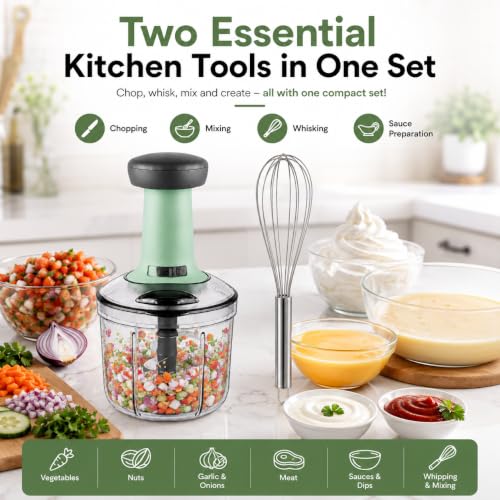 Image of Food Chopper 900ml, 4 Blade Steel Large Manual Hand-Press Vegetable Chopper Mixer Cutter to Cut Onion, Salad, Tomato, Potato 1000ml (Pack of 1 Free Whisker)