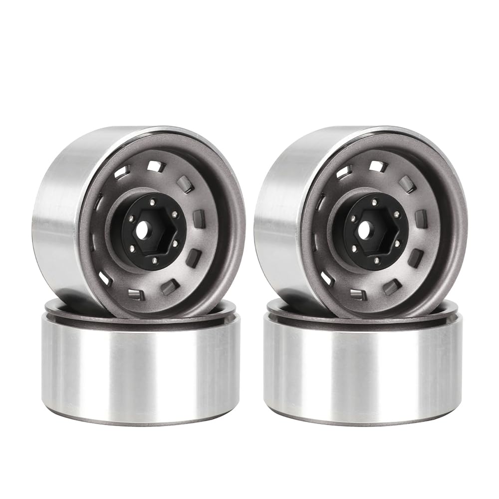 KINGCOO 4PCS 1,9" Beadlock Räder Felgennabe Offset-8.9mm Metall Deep Dish Nabe für 1/10 RC Rock Crawler Auto für TRX4 Axial SCX10 90046 TRX6 TRX4 TF2 D90 GEN8 UTB18 1,9 Zoll Größe Reifen (Grau)