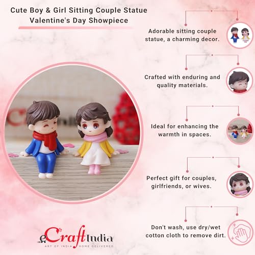 eCraftIndia Valentine Gift for Girlfriend Boyfriend| Resin Cute Boy Girl Sitting Couple Statue Decorative Showpiece | Valentine Day Gift for Husband Wife Her Him | Valentine Day Decoration Items 5 51n+z2wGgGL