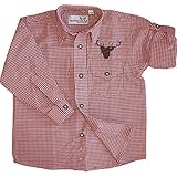 German Wear Kinder Trachtenhemd Trachtenlederhosen mit Hirsch Stickerei karo, 164/170 Rot