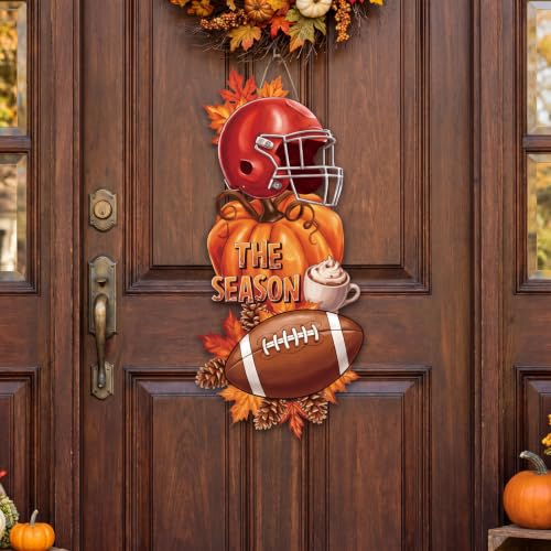 RattanView Large Size Autumn Football Door Hanger Rustic Topiary Wooden Sign Front Door Home Wreath Ornament for Farmhouse Indoor Outdoor Yard Porch Fall Football Welcome Decor
