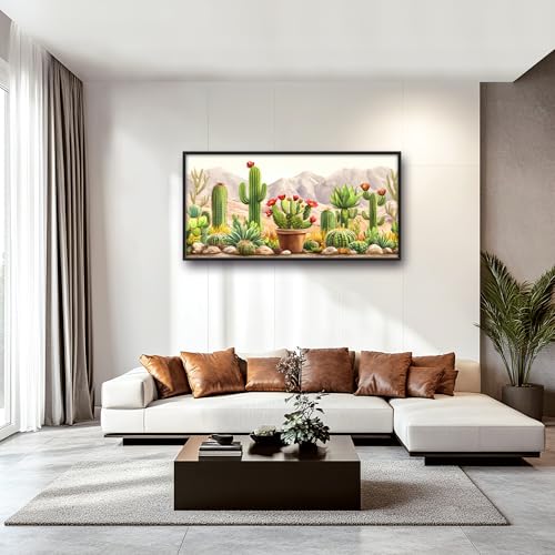 Western Cactus Succulents Large Decor Wall Art Framed Pictures for Living Room, Desert Landscape Oversized Canvas Print Painting Modern Extra Large Framed Artwork for Bedroom Office 60"x30" by jerkboo - Used condition - Image 5