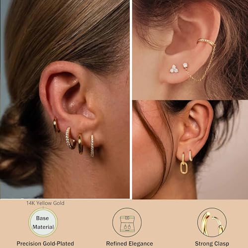 Jstyle Small Gold Hoop Earrings Set for Women, 14k Gold Plated Hoop Studs Earrings for Women, Hypoallergenic Dainty Gold Earrings for Gift2