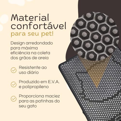 Tapete Coletor de Areia para Gatos - 68x56cm - Preto - E.V.A. e Polipropileno, Fácil de Limpar, Idea