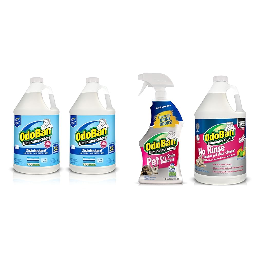 OdoBan Disinfectant Concentrate and Odor Eliminator 2 Gallons Fresh Linen Scent Pet Solutions Neutral pH Floor Cleaner Concentrate