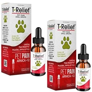 T-Relief Pet Pain Oral Drops Arnica +12 Powerful Natural Medicines for Muscle Joint & Hip Pain Soreness Stiffness Injuries in Dogs & Cats – Fast-Acting Soother – 1.69 oz (2 Pack)