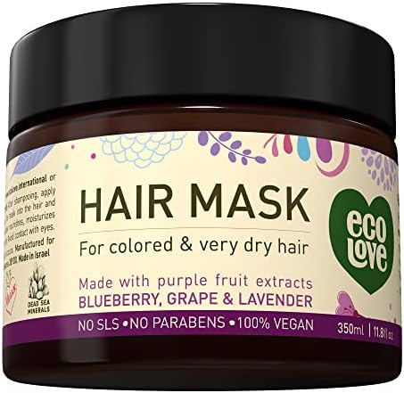 ecoLove Hair Mask for Dry Damaged Hair, Natural Hair Mask Deep Conditioning,Hair Mask for Color Treated Hair, No SLS or Parabens – with Natural Lavender Extract -Vegan and Cruelty-Free. 11.8 oz