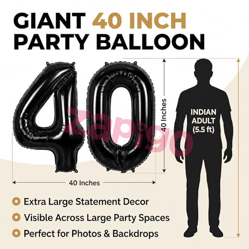 Image of Balloonistics Black 40-Inch Foil Number 16 Balloon - Helium or Air Fill for 16th Birthday, Anniversary Party Decoration, Photo Booth Backdrop, Cake Table Decor