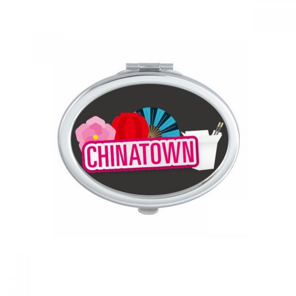 Miroir de maquillage compact ovale style lanterne rouge de Chine pour retouches nomades