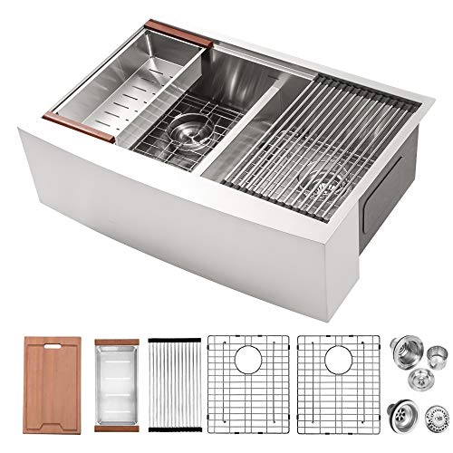 33 Farmhouse Sink - Lordear 33 inch Apron Front Ledge Workstation Low Divide Double Bowl 50/50 16 Gauge Stainless Steel Farm Kitchen Sink 33 Farmhouse Sink - Lordear 33 inch Apron Front Ledge Workstation Low Divide Double Bowl 50/50 16 Gauge Stainless Steel Farm Kitchen Sink