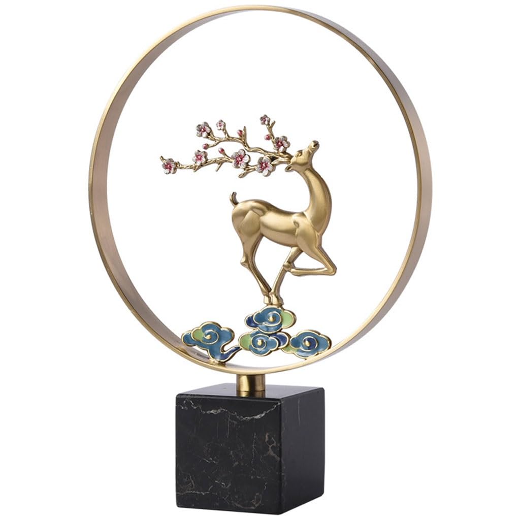 IUokLU Statue New Chinese Style Screen Ornaments Brass Sika Deer Living Room TV Cabinet Porch Zen Decorations Brass Figurine
