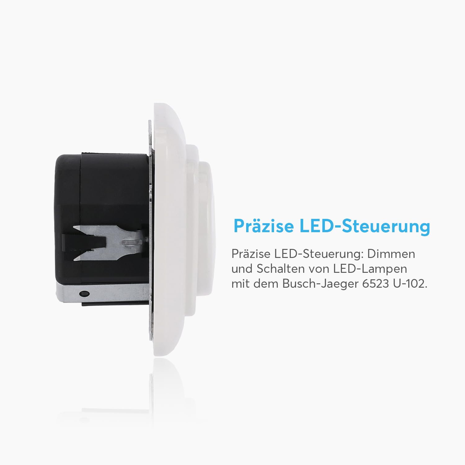 Busch-Jaeger 6523 U-102 Drehdimmer Komplettset (Alpinweiß) • LED Dimmer mit Zentralscheibe, Dreh-/Druckknopf und Reflex SI Abdeckrahmen • LED Dimmschalter • Lichtschalter • 2CKA006512A0348