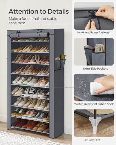 Image of SONGMICS 10-Tier Shoe Rack, Shoe Storage Cabinet with Dustproof Cover, Free-Standing Shoe Storage Organizer for Closet, Entryway, Hold 40-50 Pairs of Shoes, for Sneakers, High Heels, Gray URXJ36G