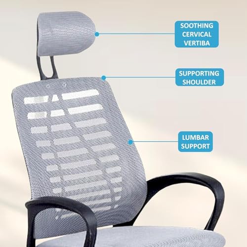 Image of Casa Copenhagen,Mesh Office Desk Chair,Rocking Chairs Ergonomic Computer Chair Adjustable High with Headrest and Comfortable Armrest Swivel Chair - Ash Grey & Black Handle