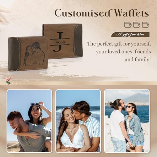 Image of Gifts for Men Personalized Custom Photo Wallets for Men Engraved Picture & Initial Name Wallets for Men Customized Gifts for Fathers Day