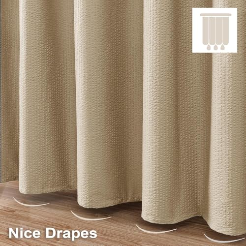 Image of HOMETHREADS Embrace Luxury with Our 6-Feet Long Premium Polyester Shower Curtain with 12 Hooks for a Lavish Bathroom Ambiance | Stylish, Splendid, and Perfectly Sized (Waffle Beige, 180x180cm)