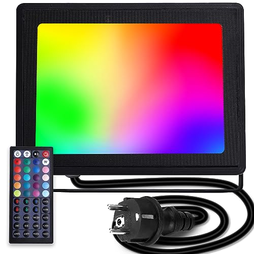 Aigostar - Foco proyector LED con Enchufe,50W,con mando a distancia,RGB:iluminación de colores,6 modos de funcionamiento estroboscópico.Iluminación regulable,temporizador.Uso interior y exterior IP65