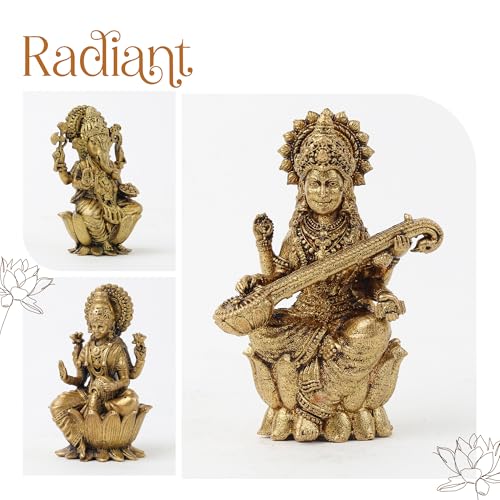 Image of Habere India-All the Cultures Fabricating India Brass Lakshmi Ganesh Saraswati Idol Set for Pooja Room | Pure Brass Lakshmi Ganesh Saraswati Murti for Home (Design07: L3 x W2 x H5 cm)
