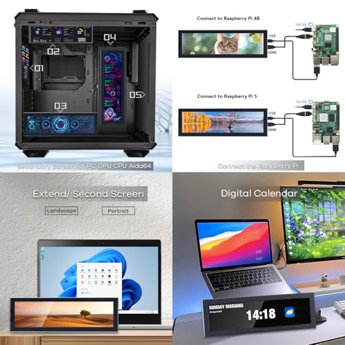 Image of Hosyond 8.8 Inch Touchscreen Computer Secondary Screen 1920x480 FHD IPS LCD Display for PC Case AIDA64 CPU GPU Temperature Monitor, for Raspberry Pi