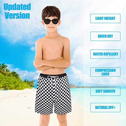 Image of Boys Swim Trunks with Boxer Brief Liner Compression Anti Chafe Swimming Shorts Stretchy UPF Quick Dry Swimsuit