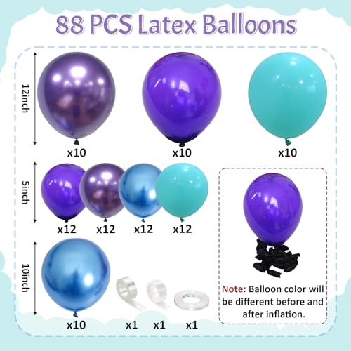 Image of Black Purple Blue Balloons Garland Arch Kit, Metallic Blue Purple Teal Black Balloons Arch Kit, Metallic Balloon for Kids Boys Man Video Game Birthday Party Baby Shower Graduation Decorations