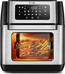 SToK (ST-AFD-10L) Electric Fryer with 3D Smart Rapid Air Technology/LED Digital Touchscreen/8 Presets/10 Liter Large Basket Capacity 1500-W Electric Hot Air Fryers - Silver (1 Year Offsite Warranty)