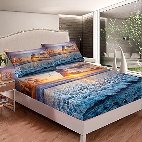 Juego de sábanas de playa Ocean Sunset de Loussiesd Cover