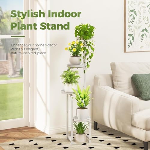Image of Snazzy Corner Plant Stand Indoor Outdoor, Tall Metal Flower Pot Stands for Multiple Plants, 4 Tier White Heavy Duty Plant Shelf for Patio Garden Balcony Living Room Bedroom