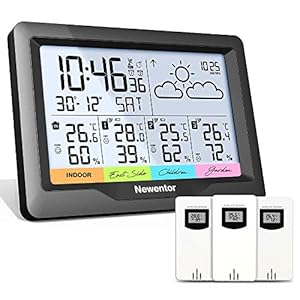 Newentor Weather Station & 3 Outdoor Sensors Wireless Digital Barometer, Weather Forecast Temperature Humidity Indoor…