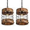 Retro industrial metal and wood farmhouse chandeliers 1 light round cage pendant light fixtures for farmhouse kitchen island foyer hallway bar dining room restaurant brown 2 pack  urban country home decor
