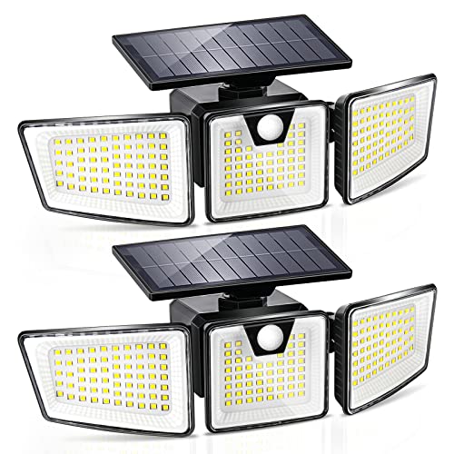 TENFISH Solar Outdoor Lights Motion Sensor Waterproof IP65, 3 Heads 2500LM High Brightness LED Security Lights, Solar Lights for Outside Lighting (2 Pack)