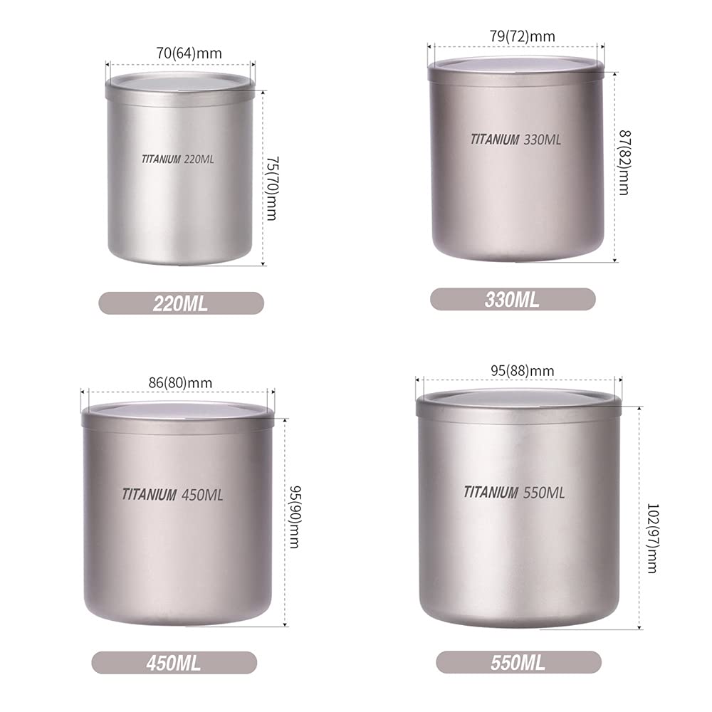 220ml/330ml/450ml/550ml Doppelwandige Wassertasse Kaffee Tee Becher für Home Office Outdoor Camping Wandern Rucksack Picknick,Titan Wasserbecher