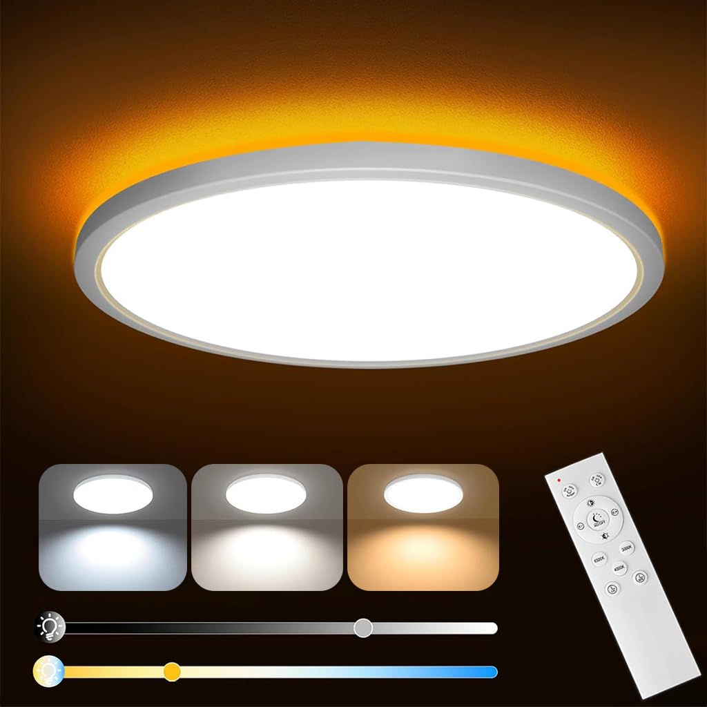 ELEPHANTBOAT® 12" Dimmable LED Ceiling Light with Remote Control, 24 W 3-Color Ceiling Light with Dim Night Light 1800k Warm, Round Flush LED Ceiling Lights for Living Room, Bedroom, Office (Black) (B0DBVB8Q8C) Amazon Price History, Amazon Price Tracker