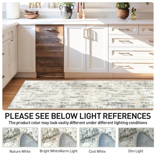 2'6''x8' Runner Rugs Washable Rug: Modern Abstract Living Room Rug Soft Anti-Skid Thin Carpet Indoor Floor Non-Shedding Carpets for Bedroom Dining Room Farmhouse Nursery Home Office - Grey Brown